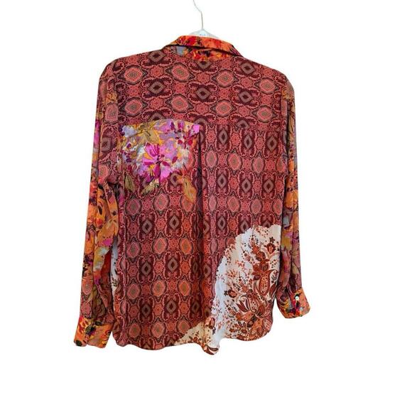 Rose Olive Women Small Top Shirt White Coral Peach Button Down - Picture 2 of 5